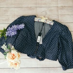 BCBG Puffer Sleeves Crop Top